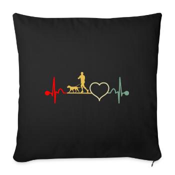 Canicross Running with Dog Heartbeat Retro - Sofa pillowcase 17,3'' x 17,3'' (45 x 45 cm) - black - Front