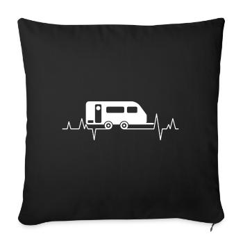 Caravan Camping Battement cardiaque ECG Électrocardiogramme - Housse de coussin décorative 45 x 45 cm - noir - Devant
