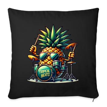 Tropical Beats ananas tambour illustration - Housse de coussin décorative 45 x 45 cm - noir - Devant