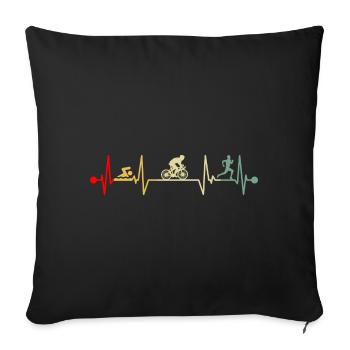 Triathlon Herzschlag Heartbeat Vintage - Housse de coussin décorative 45 x 45 cm - noir - Devant