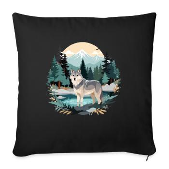 Loup Faune Animal Nature Extérieur Aquarelle - Housse de coussin décorative 45 x 45 cm - noir - Devant