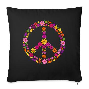 Peace, Floral Wreath, Peace Sign, Gift - Sofa pillowcase 17,3'' x 17,3'' (45 x 45 cm) - black - Front