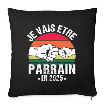 Je vais être parrain 2025 futur parrain vintage - Housse de coussin décorative 45 x 45 cm - noir - Devant