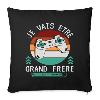Futur Grand Frère Annonce Naissance Geek Gamer - Housse de coussin décorative 45 x 45 cm - noir - Devant