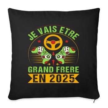 Grand Frère 2025 Annonce Naissance Geek Gamer - Housse de coussin décorative 45 x 45 cm - noir - Devant