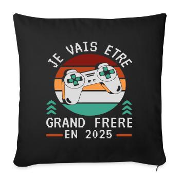 Grand Frère 2025 Annonce Naissance Geek Gamer - Housse de coussin décorative 45 x 45 cm - noir - Devant