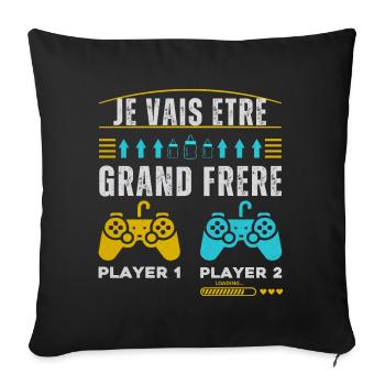 Futur Grand Frère Annonce Naissance Geek Gamer - Housse de coussin décorative 45 x 45 cm - noir - Devant