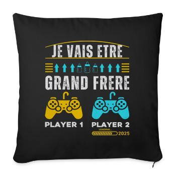 Grand Frère 2025 Annonce Naissance Geek Gamer - Housse de coussin décorative 45 x 45 cm - noir - Devant