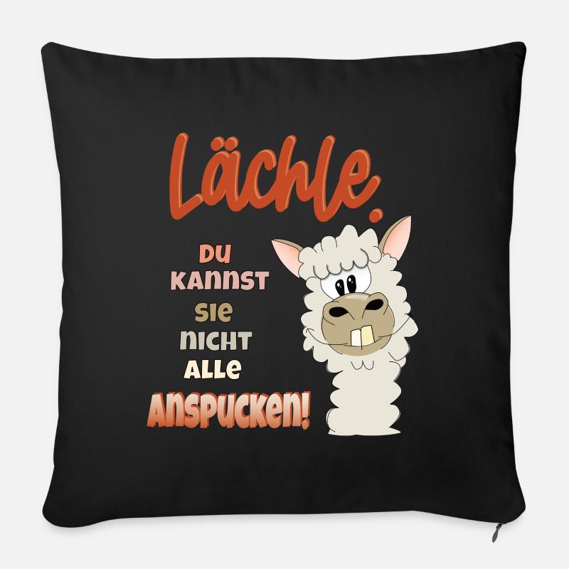 Alpaka Lächle du kannst sie nicht alle anspucken - Sofakissenbezug 45 x 45 cm - Schwarz