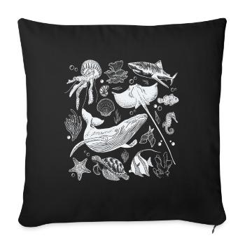 Vintage Tattoo Sea Animal, Retro Ocean Nature - Sofa pillowcase 17,3'' x 17,3'' (45 x 45 cm) - black - Front
