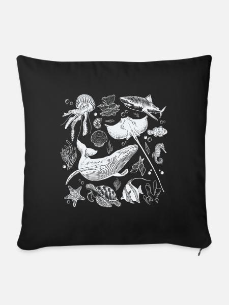 Vintage Tattoo Meerestier, Retro Ozean Natur - Sofakissenbezug 45 x 45 cm - Schwarz