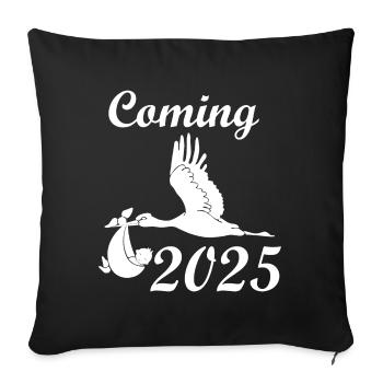 Bébé arrive en 2025, la cigogne amène le bébé en 2025 - Housse de coussin décorative 45 x 45 cm - noir - Devant