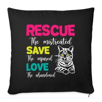 Rescue Save Love Cats - Sofakissenbezug 45 x 45 cm - Schwarz - Vorne