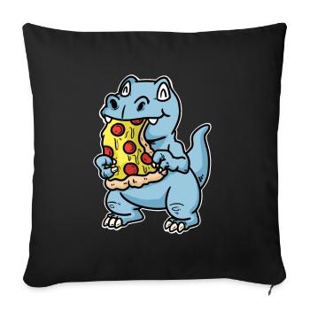 Dino with pizza - Sofa pillowcase 17,3'' x 17,3'' (45 x 45 cm) - black - Front