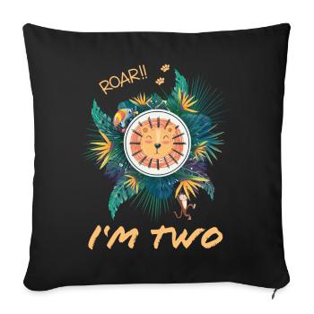Children's Birthday Shirt 2 Years Lion Jungle - Sofa pillowcase 17,3'' x 17,3'' (45 x 45 cm) - black - Front