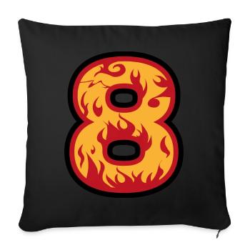 Nummer 8 mit Flammen - Zahl acht mit Feuer 🔥 - Sofakissenbezug 45 x 45 cm - Schwarz - Vorne