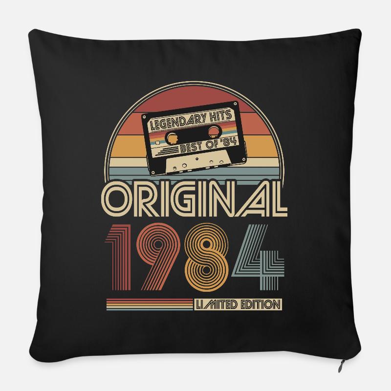 1984 Vintage Anniversaire Rétro Cadeau - Housse de coussin décorative 45 x 45 cm - noir