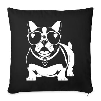 Drôle de bouledogue français avec des lunettes de soleil French Bulld - Housse de coussin décorative 45 x 45 cm - noir - Devant