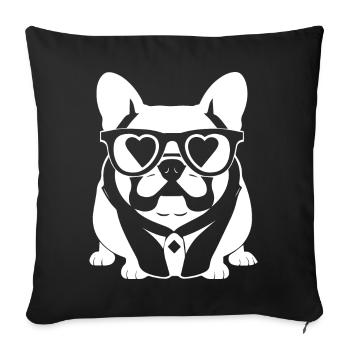Drôle de bouledogue français avec des lunettes de soleil French Bulld - Housse de coussin décorative 45 x 45 cm - noir - Devant