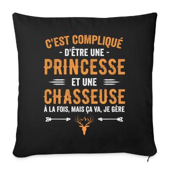 Chasseuse Chasse Cerf Princesse Cadeau Chasseresse - Housse de coussin décorative 45 x 45 cm - noir - Devant