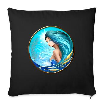 Sirène femme aux cheveux bleus bleu turquoise - Housse de coussin décorative 45 x 45 cm - noir - Devant