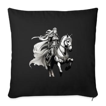 Stolze Walküre Brunhilde reitet auf einem Pferd - Sofakissenbezug 45 x 45 cm - Schwarz - Vorne