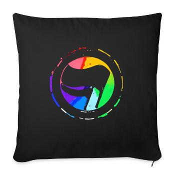 Drapeau antifa arc-en-ciel - Housse de coussin décorative 45 x 45 cm - noir - Devant