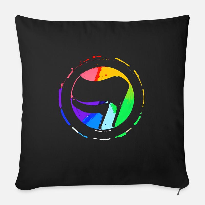 Regenbogen Antifa Flagge - Sofakissenbezug 45 x 45 cm - Schwarz