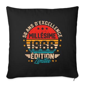 Cadeau d'anniversaire 56 ans millésime 1966 - Housse de coussin décorative 45 x 45 cm - noir - Devant