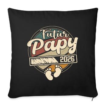 Futur Papy 2026 Cadeau annonce grossesse Homme - Housse de coussin décorative 45 x 45 cm - noir - Devant