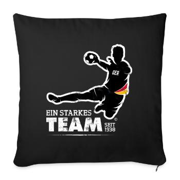 HANDBALL SPIELER SPRUNGWURF GERMANY, HANDBALL EM - Sofakissenbezug 45 x 45 cm - Schwarz - Vorne