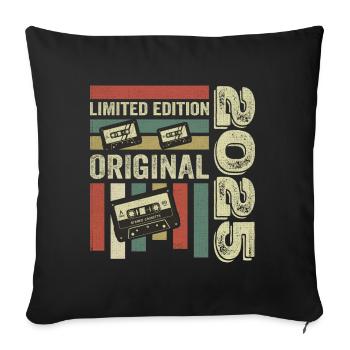 Millésime 2025 - Citation d’anniversaire rétro 2025 - Housse de coussin décorative 45 x 45 cm - noir - Devant