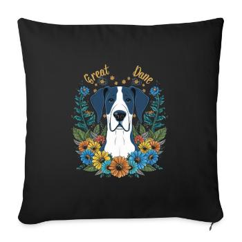Great Dane with pretty flowers - Sofa pillowcase 17,3'' x 17,3'' (45 x 45 cm) - black - Front
