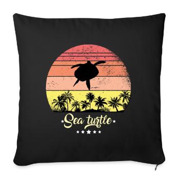 Tortue de mer Vintage Rétro Animaux Coucher de soleil - Housse de coussin décorative 45 x 45 cm - noir - Devant