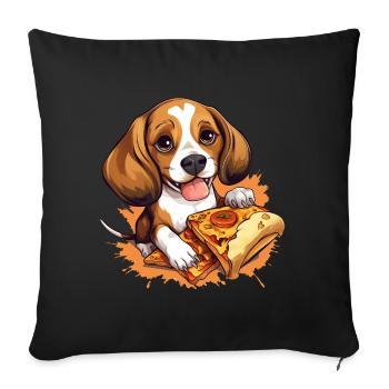 Beagle amateur de pizza : irrésistiblement sucré - Housse de coussin décorative 45 x 45 cm - noir - Devant