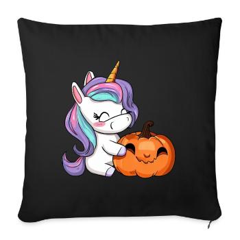 Kawaii Unicorn & Halloween Pumpkin - Sofa pillowcase 17,3'' x 17,3'' (45 x 45 cm) - black - Front