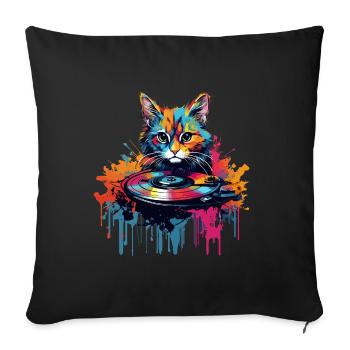 Vinyle coloré Cat Vinyl Record Turntable - Housse de coussin décorative 45 x 45 cm - noir - Devant