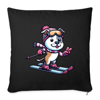 Plaisirs d’hiver avec Staffordshire Terrier - Ski - Housse de coussin décorative 45 x 45 cm - noir - Devant