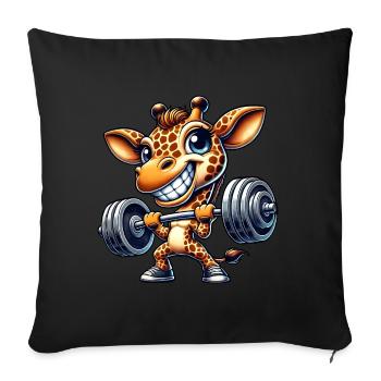 Girafe avec haltère dessin animé haltérophilie fitness - Housse de coussin décorative 45 x 45 cm - noir - Devant