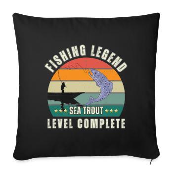 Légende de pêche - Truite de mer à plat terminée - Housse de coussin décorative 45 x 45 cm - noir - Devant