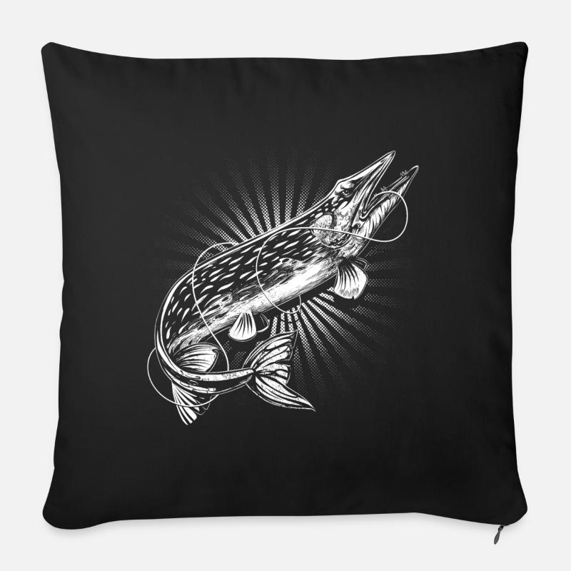 Pêcheur de brochet - Housse de coussin décorative 45 x 45 cm - noir