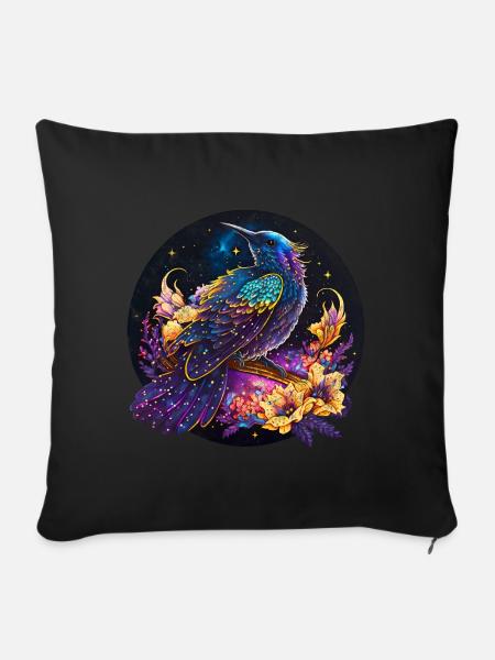 Nacht Vogel, Amsel, Nachtigall, Blumen, distressed - Sofakissenbezug 45 x 45 cm - Schwarz