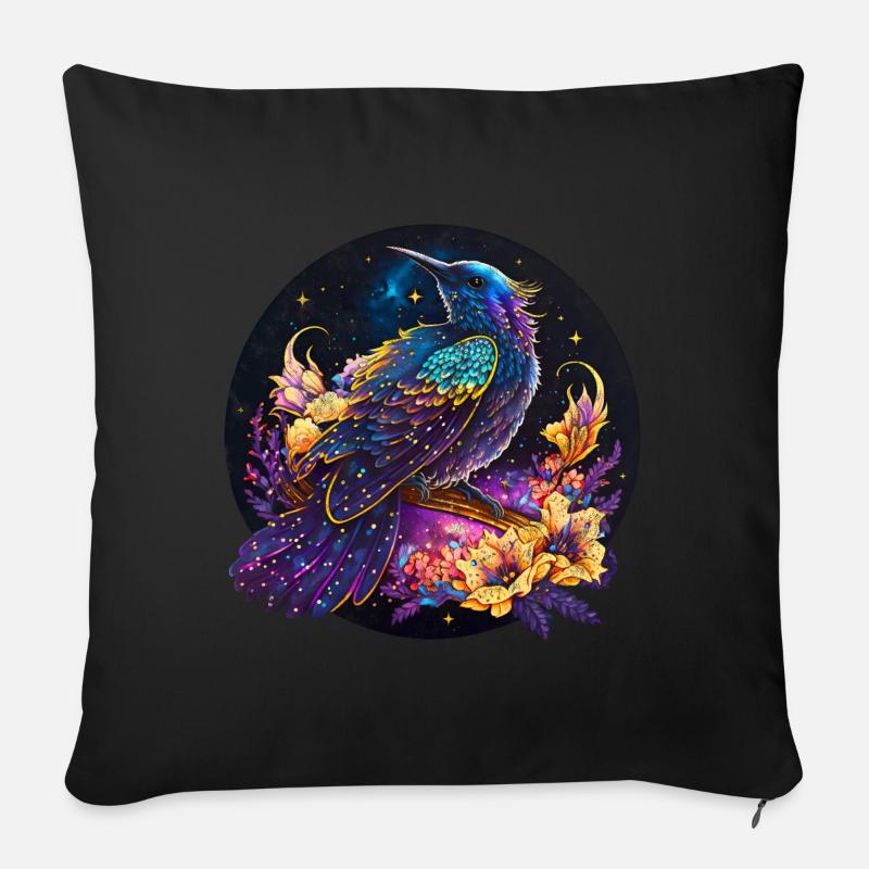 Nacht Vogel, Amsel, Nachtigall, Blumen, distressed - Sofakissenbezug 45 x 45 cm - Schwarz