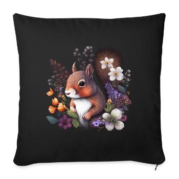Niedliches Eichhörnchen Blumen, Einheimische Tiere - Sofakissenbezug 45 x 45 cm - Schwarz - Vorne