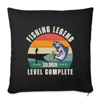 Légende de pêche - Niveau « Saumon » terminé - Housse de coussin décorative 45 x 45 cm - noir - Devant
