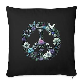 Fleurs de signe de paix, symbole de paix, signe de paix - Housse de coussin décorative 45 x 45 cm - noir - Devant
