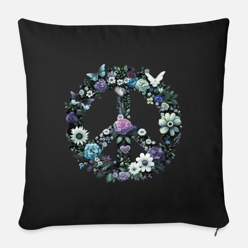 Peacezeichen Blumen, Peace Symbol, Friedenszeichen - Sofakissenbezug 45 x 45 cm - Schwarz