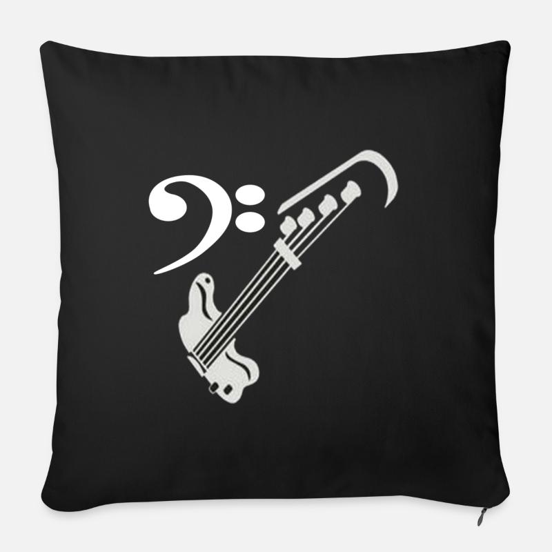 Guitare basse avec clef musicale - Housse de coussin décorative 45 x 45 cm - noir
