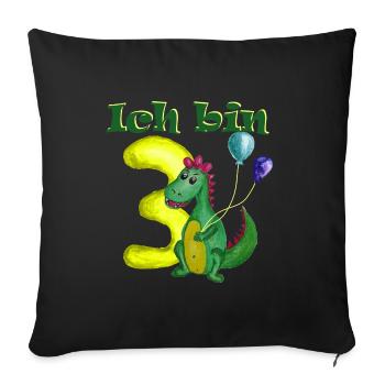 Dino 3 Jahre, Geburtstagsdesign für Dinofans - Sofakissenbezug 45 x 45 cm - Schwarz - Vorne