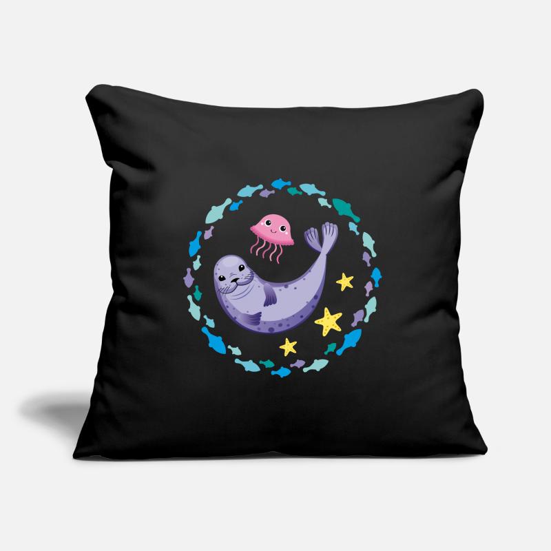 Drôle de phoque drôle de phoque et de méduse Housse de coussin décorative 45 x 45 cm